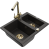 Mexen Carlos zlewozmywak granitowy 1,5-komorowy z baterią kuchenną Duero, czarny/złoty metalik - 6518-75-671600-50