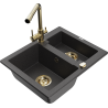 Mexen Carlos zlewozmywak granitowy 1,5-komorowy z baterią kuchenną Duero, czarny nakrapiany - 6518-76-671600-50