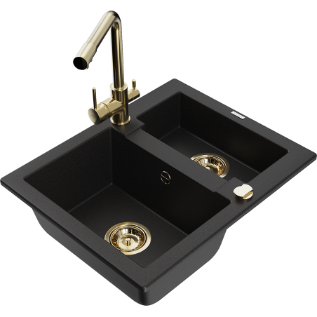 Mexen Carlos zlewozmywak granitowy 1,5-komorowy z baterią kuchenną Duero, czarny - 6518-77-671600-50