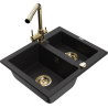 Mexen Carlos zlewozmywak granitowy 1,5-komorowy z baterią kuchenną Duero, czarny - 6518-77-671600-50