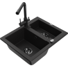 Mexen Carlos zlewozmywak granitowy 1,5-komorowy z baterią kuchenną Duero, czarny - 6518-77-671600-70-B