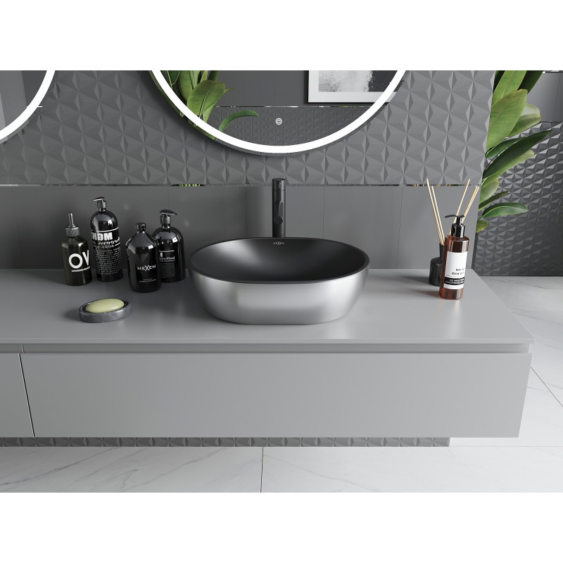 Mexen Viki umywalka nablatowa 48 x 35 cm, czarna mat/srebrna - 21054874