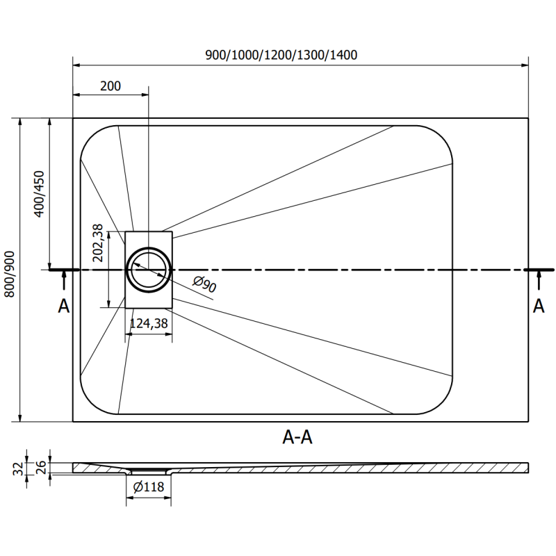 Mexen Hugo brodzik prostokątny SMC 140 x 80 cm, biały - 42108014