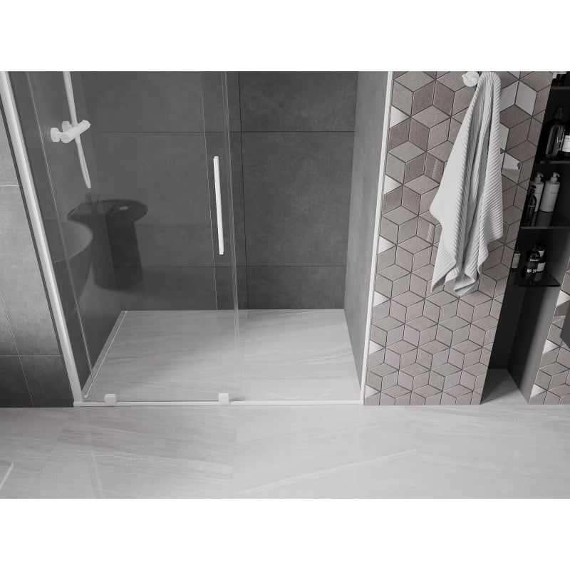Mexen Velar drzwi prysznicowe rozsuwane 130 cm, transparent, białe - 871-130-000-01-20