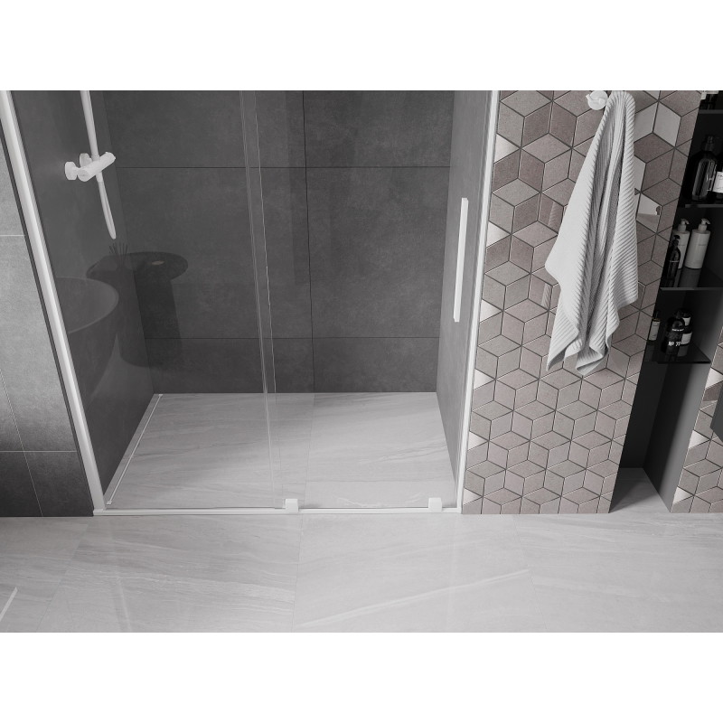 Mexen Velar drzwi prysznicowe rozsuwane 140 cm, transparent, białe - 871-140-000-01-20