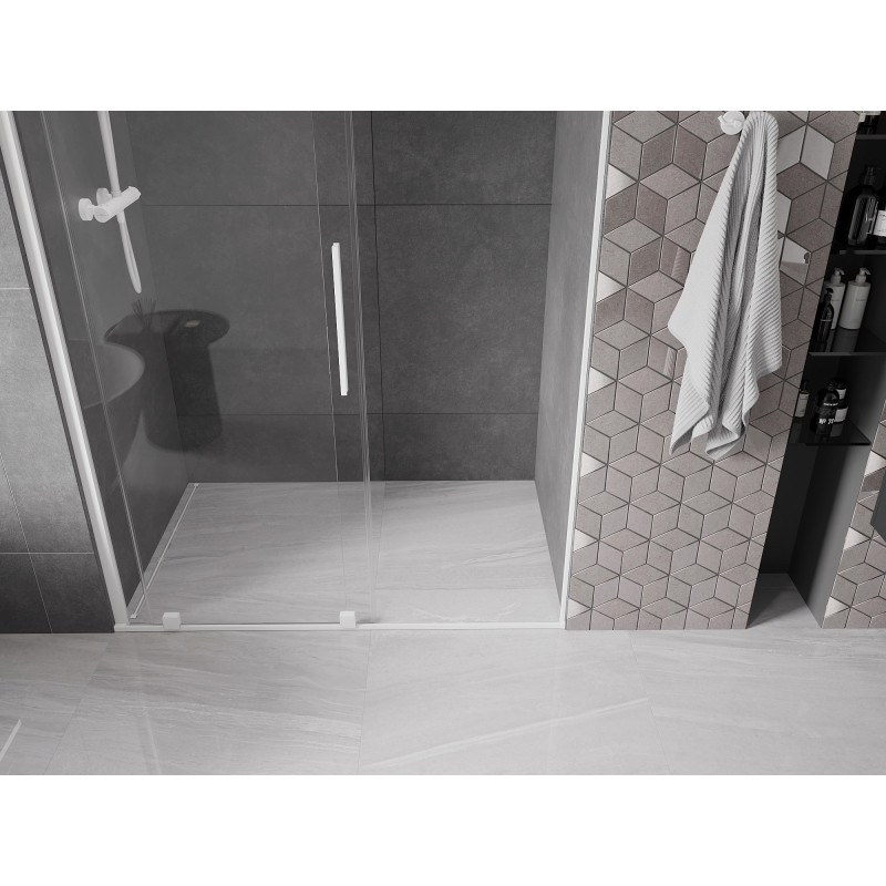 Mexen Velar drzwi prysznicowe rozsuwane 140 cm, transparent, białe - 871-140-000-01-20