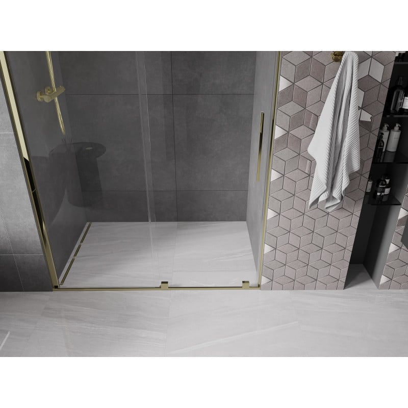 Mexen Velar drzwi prysznicowe rozsuwane 140 cm, transparent, złote - 871-140-000-01-50