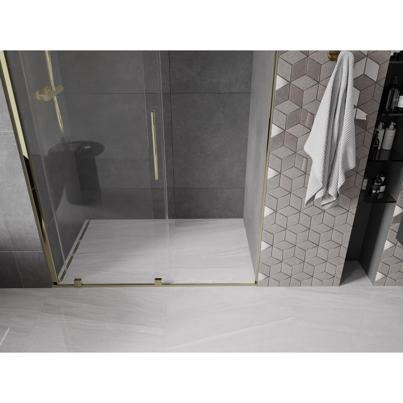 Mexen Velar drzwi prysznicowe rozsuwane 140 cm, transparent, złote - 871-140-000-01-50