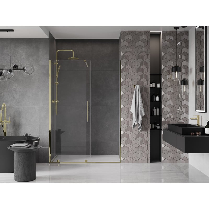 Mexen Velar drzwi prysznicowe rozsuwane 140 cm, transparent, złote - 871-140-000-01-50