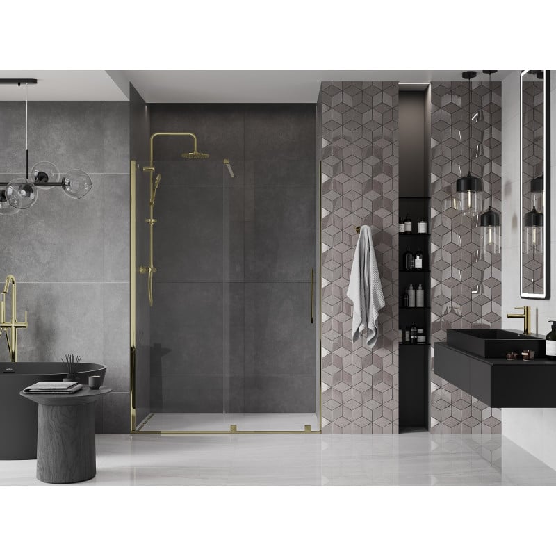 Mexen Velar drzwi prysznicowe rozsuwane 140 cm, transparent, złote - 871-140-000-01-50
