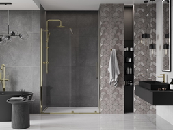 Mexen Velar drzwi prysznicowe rozsuwane 150 cm, transparent, złote - 871-150-000-01-50
