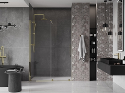 Mexen Velar drzwi prysznicowe rozsuwane 160 cm, transparent, złote - 871-160-000-01-50