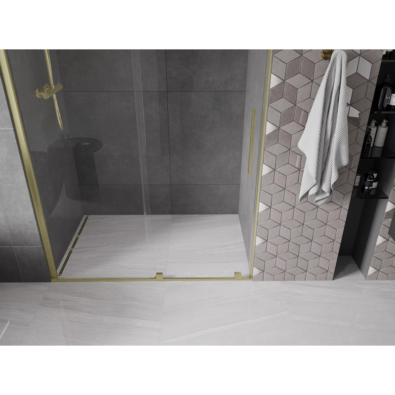 Mexen Velar drzwi prysznicowe rozsuwane 140 cm, transparent, złote szczotkowane - 871-140-000-01-55
