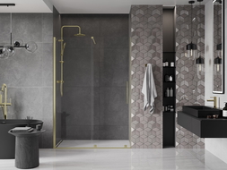 Mexen Velar drzwi prysznicowe rozsuwane 140 cm, transparent, złote szczotkowane - 871-140-000-01-55