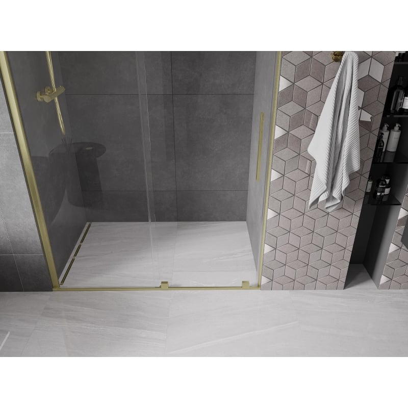 Mexen Velar drzwi prysznicowe rozsuwane 150 cm, transparent, złote szczotkowane - 871-150-000-01-55