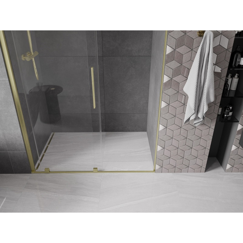 Mexen Velar drzwi prysznicowe rozsuwane 160 cm, transparent, złote szczotkowane - 871-160-000-01-55