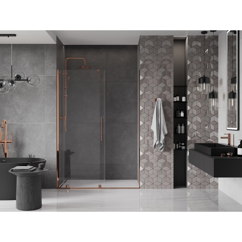 Mexen Velar drzwi prysznicowe rozsuwane 130 cm, transparent, różowe złoto - 871-130-000-01-60