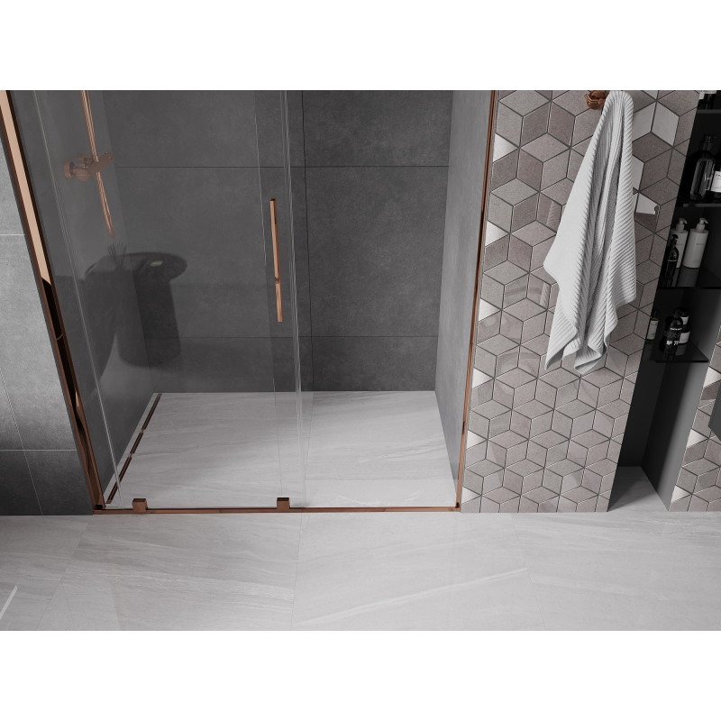 Mexen Velar drzwi prysznicowe rozsuwane 140 cm, transparent, różowe złoto - 871-140-000-01-60