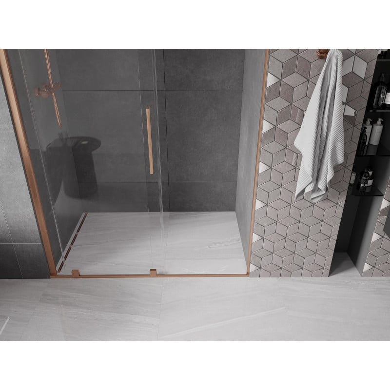 Mexen Velar drzwi prysznicowe rozsuwane 130 cm, transparent, miedź szczotkowana - 871-130-000-01-65