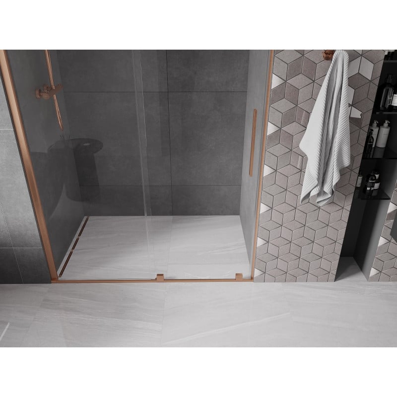Mexen Velar drzwi prysznicowe rozsuwane 140 cm, transparent, miedź szczotkowana - 871-140-000-01-65