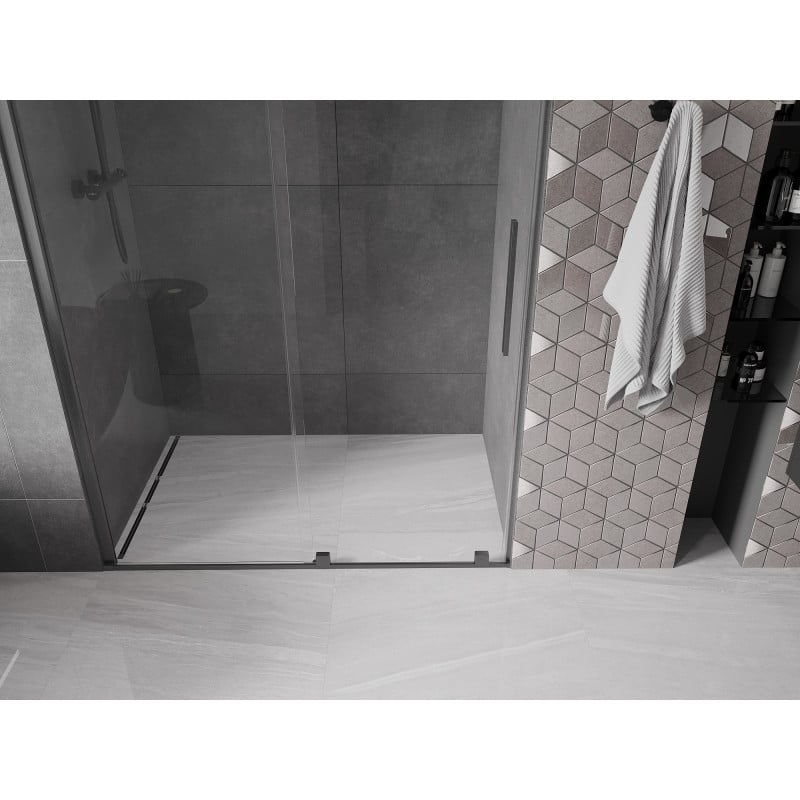 Mexen Velar drzwi prysznicowe rozsuwane 140 cm, transparent, gun gray szczotkowany - 871-140-000-01-66