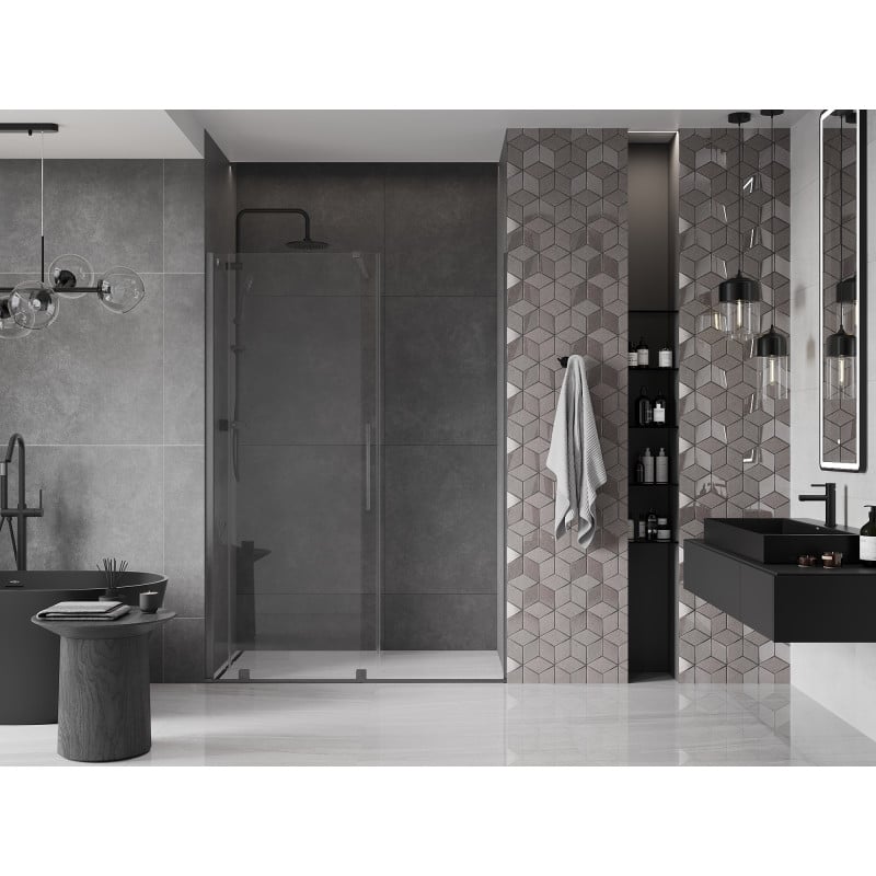 Mexen Velar drzwi prysznicowe rozsuwane 140 cm, transparent, gun gray szczotkowany - 871-140-000-01-66
