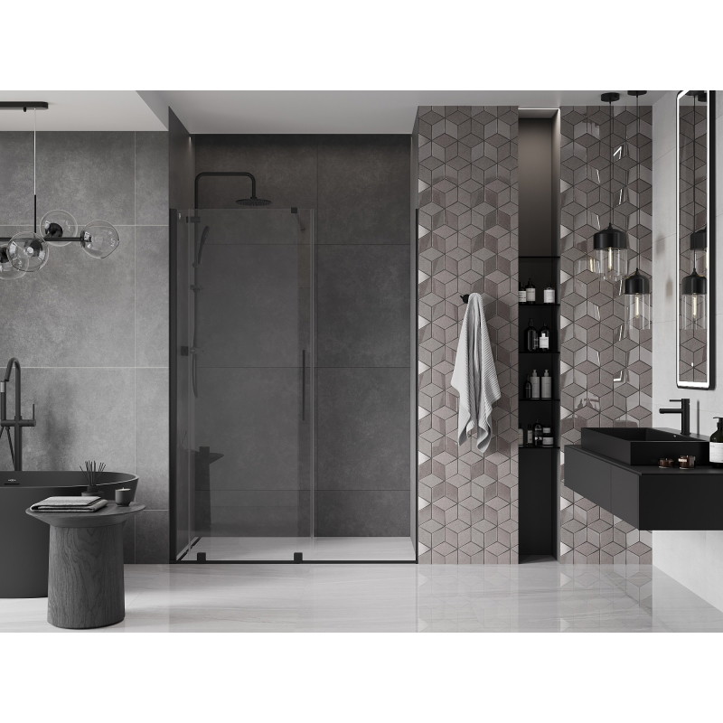 Mexen Velar drzwi prysznicowe rozsuwane 140 cm, transparent, czarne - 871-140-000-01-70