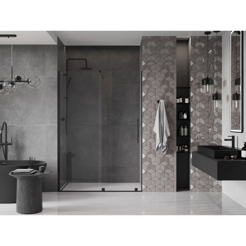 Mexen Velar drzwi prysznicowe rozsuwane 160 cm, transparent, czarne - 871-160-000-01-70