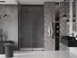 Mexen Velar drzwi prysznicowe rozsuwane 160 cm, transparent, czarne - 871-160-000-01-70
