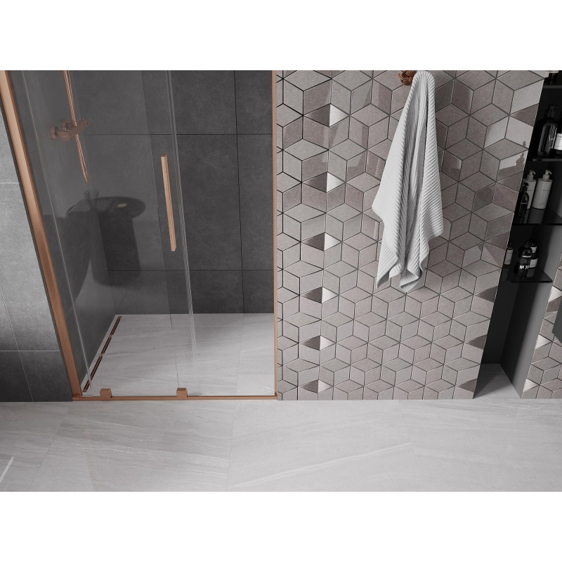 Mexen Velar drzwi prysznicowe rozsuwane 120 cm, transparent, miedź szczotkowana - 871-120-000-01-65
