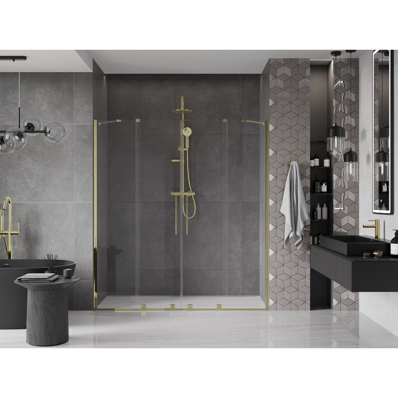 Mexen Velar Duo drzwi prysznicowe rozsuwane 180 cm, transparent, złote - 871-180-000-02-50