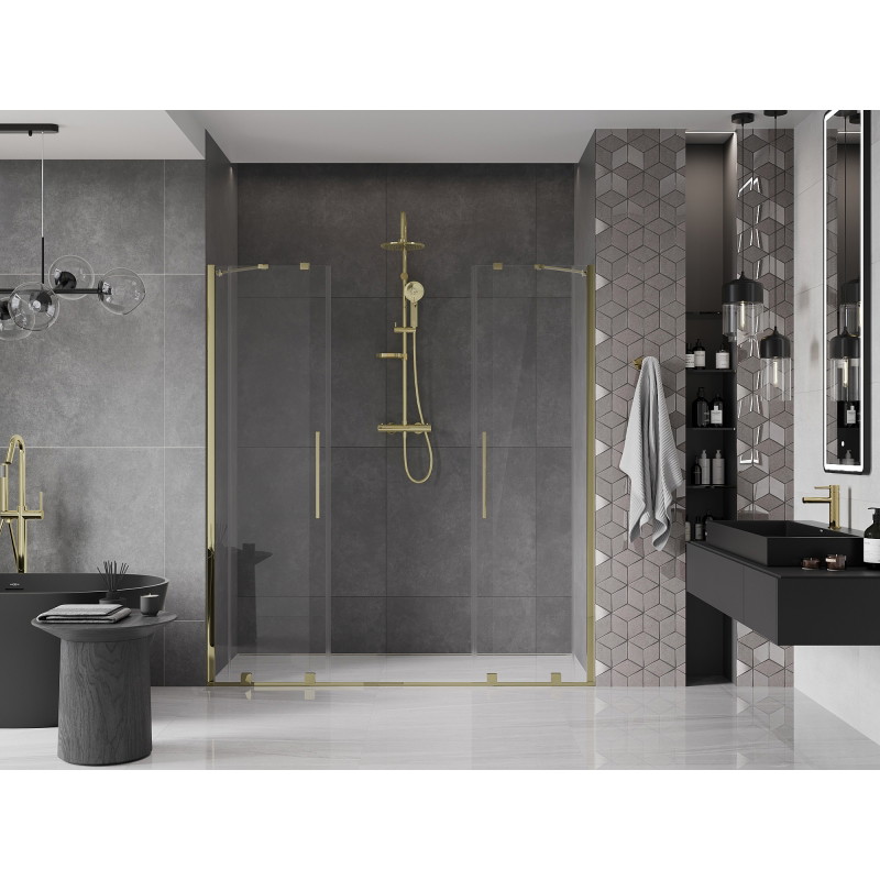 Mexen Velar Duo drzwi prysznicowe rozsuwane 200 cm, transparent, złote - 871-200-000-02-50