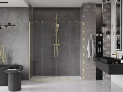 Mexen Velar Duo drzwi prysznicowe rozsuwane 200 cm, transparent, złote szczotkowane - 871-200-000-02-55