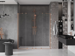 Mexen Velar Duo drzwi prysznicowe rozsuwane 170 cm, transparent, miedź szczotkowana - 871-170-000-02-65