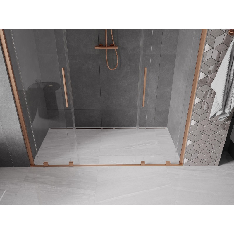 Mexen Velar Duo drzwi prysznicowe rozsuwane 180 cm, transparent, miedź szczotkowana - 871-180-000-02-65