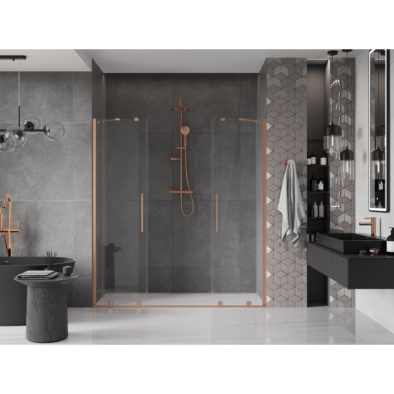 Mexen Velar Duo drzwi prysznicowe rozsuwane 200 cm, transparent, miedź szczotkowana - 871-200-000-02-65
