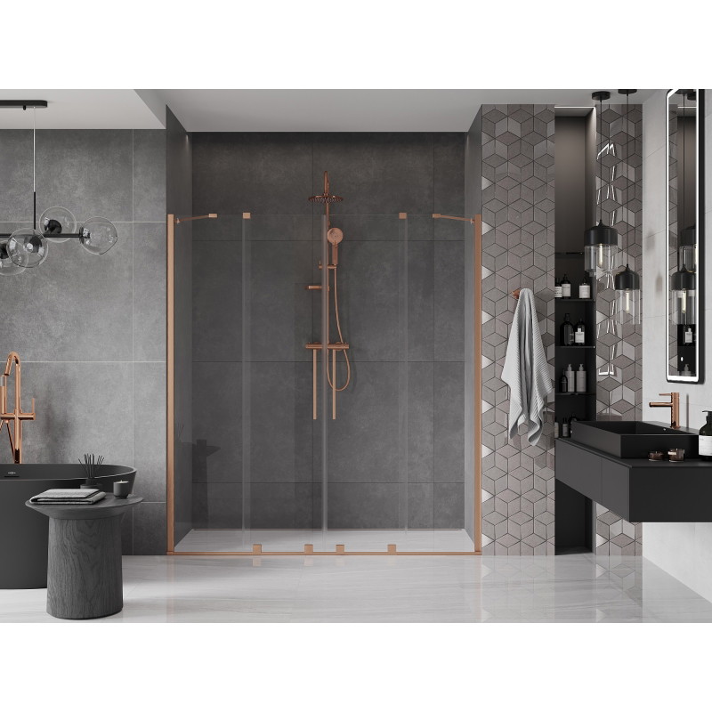 Mexen Velar Duo drzwi prysznicowe rozsuwane 200 cm, transparent, miedź szczotkowana - 871-200-000-02-65