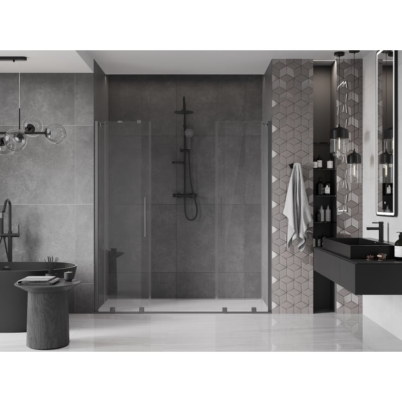 Mexen Velar Duo drzwi prysznicowe rozsuwane 170 cm, transparent, gun gray szczotkowany - 871-170-000-02-66