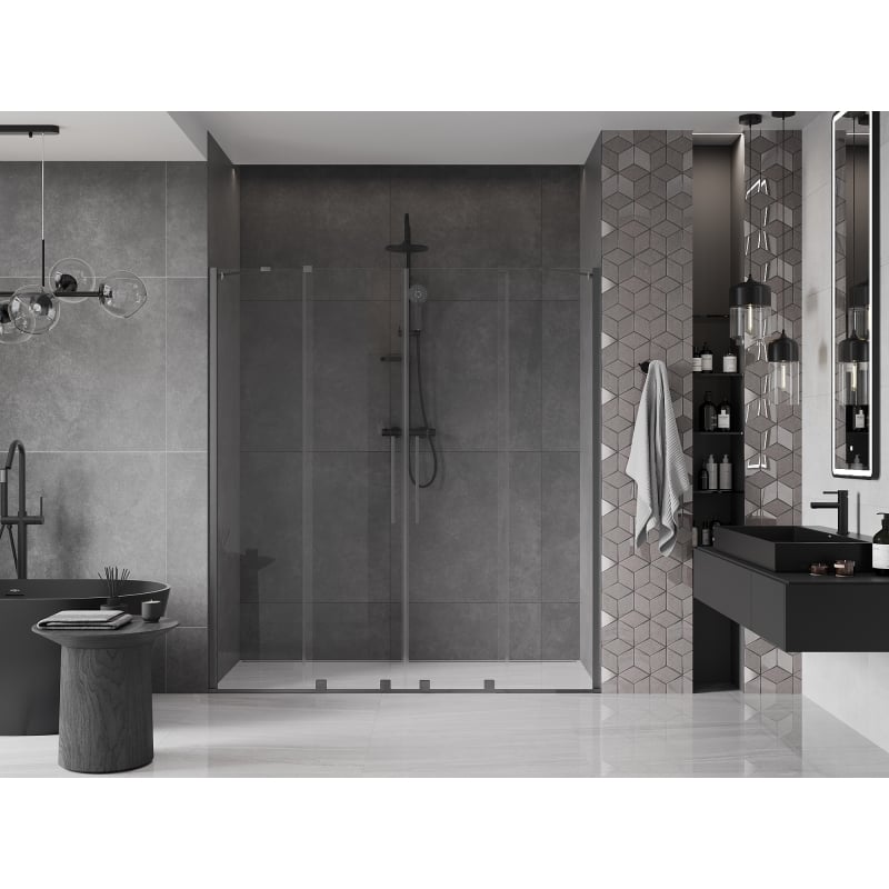 Mexen Velar Duo drzwi prysznicowe rozsuwane 170 cm, transparent, gun gray szczotkowany - 871-170-000-02-66