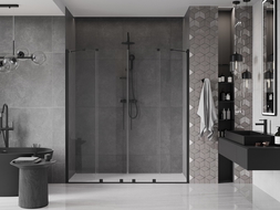 Mexen Velar Duo drzwi prysznicowe rozsuwane 180 cm, transparent, czarne - 871-180-000-02-70