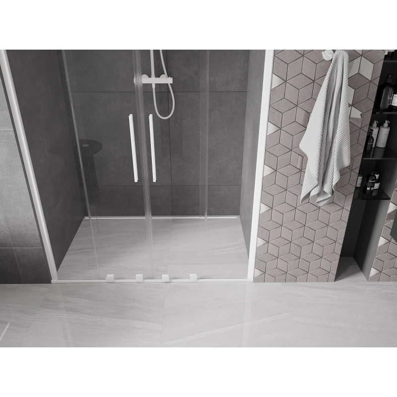 Mexen Velar Duo drzwi prysznicowe rozsuwane 160 cm, transparent, białe - 871-160-000-02-20