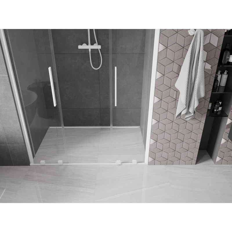Mexen Velar Duo drzwi prysznicowe rozsuwane 160 cm, transparent, białe - 871-160-000-02-20
