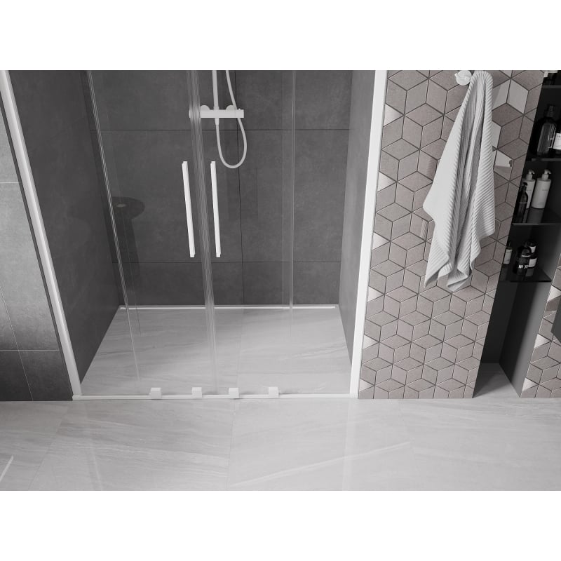 Mexen Velar Duo drzwi prysznicowe rozsuwane 140 cm, transparent, białe - 871-140-000-02-20