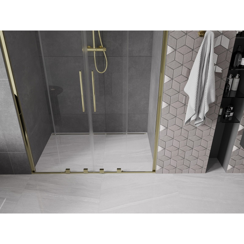 Mexen Velar Duo drzwi prysznicowe rozsuwane 140 cm, transparent, złote - 871-140-000-02-50