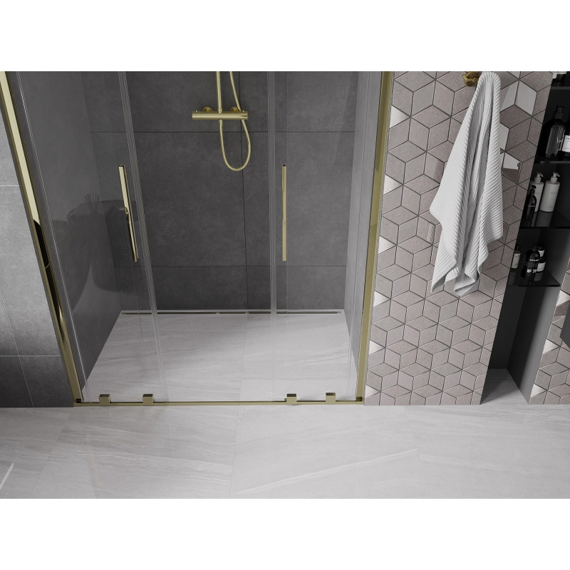 Mexen Velar Duo drzwi prysznicowe rozsuwane 140 cm, transparent, złote - 871-140-000-02-50