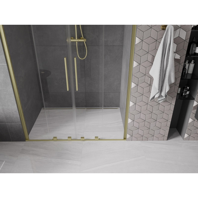 Mexen Velar Duo drzwi prysznicowe rozsuwane 140 cm, transparent, złote szczotkowane - 871-140-000-02-55