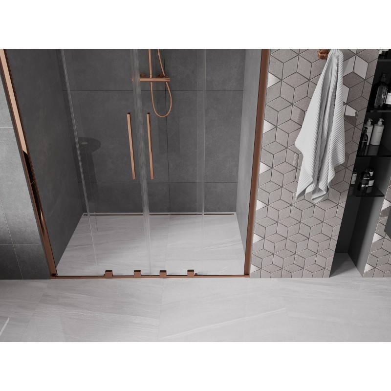 Mexen Velar Duo drzwi prysznicowe rozsuwane 150 cm, transparent, różowe złoto - 871-150-000-02-60