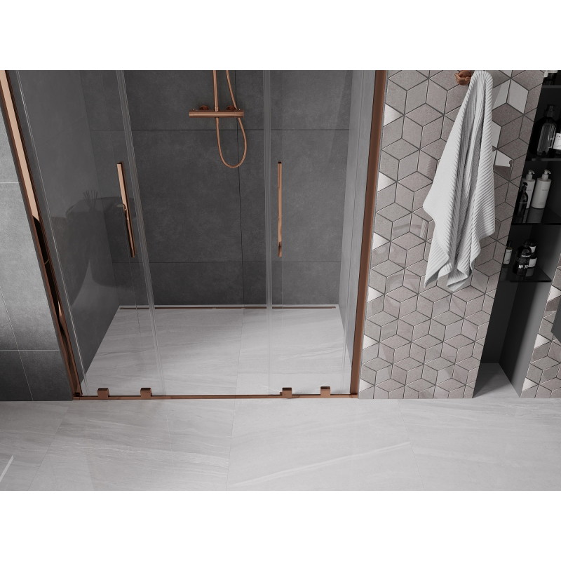 Mexen Velar Duo drzwi prysznicowe rozsuwane 160 cm, transparent, różowe złoto - 871-160-000-02-60