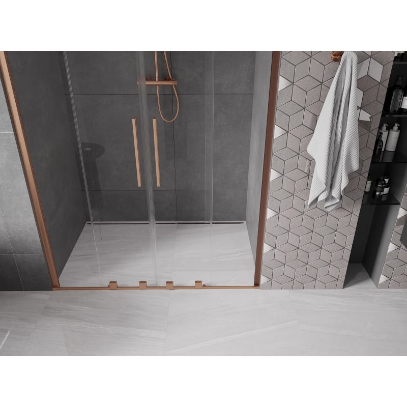 Mexen Velar Duo drzwi prysznicowe rozsuwane 140 cm, transparent, miedź szczotkowana - 871-140-000-02-65