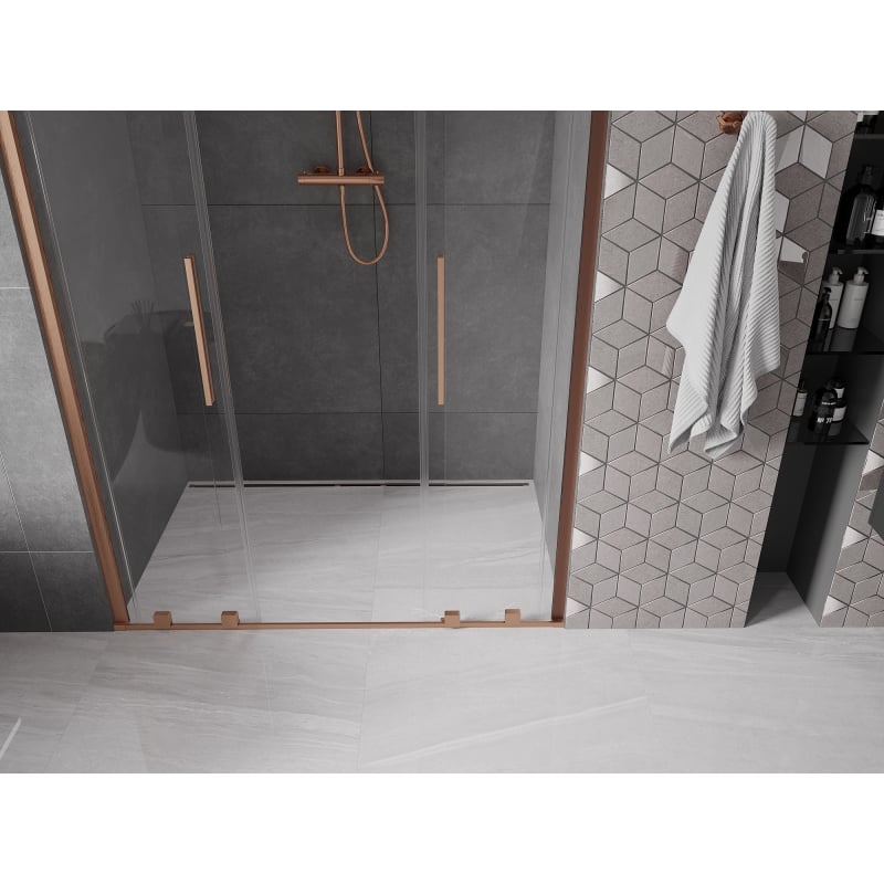 Mexen Velar Duo drzwi prysznicowe rozsuwane 140 cm, transparent, miedź szczotkowana - 871-140-000-02-65